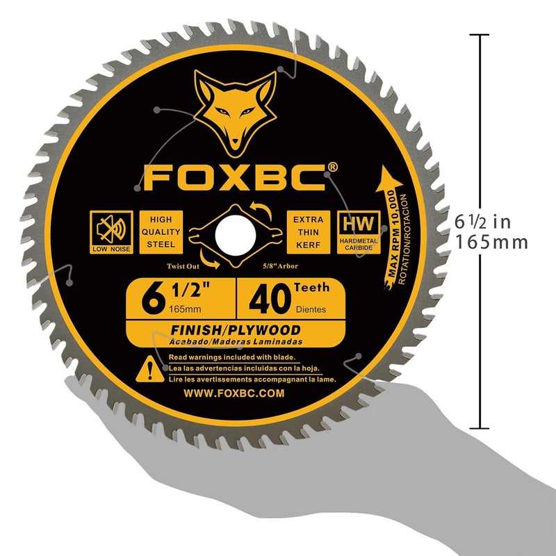 FOXBC 6-1/2 inch Circular Saw Blade Fine Finish 40-Tooth for Wood Cutting, Thin-Kerf with 5/8" Arbor - Image 3